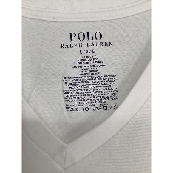 Polo Ralph Lauren 3 Pack Men's Large White Classic Fit V Neck Tee T Shirt D11 - Picture 5 of 7